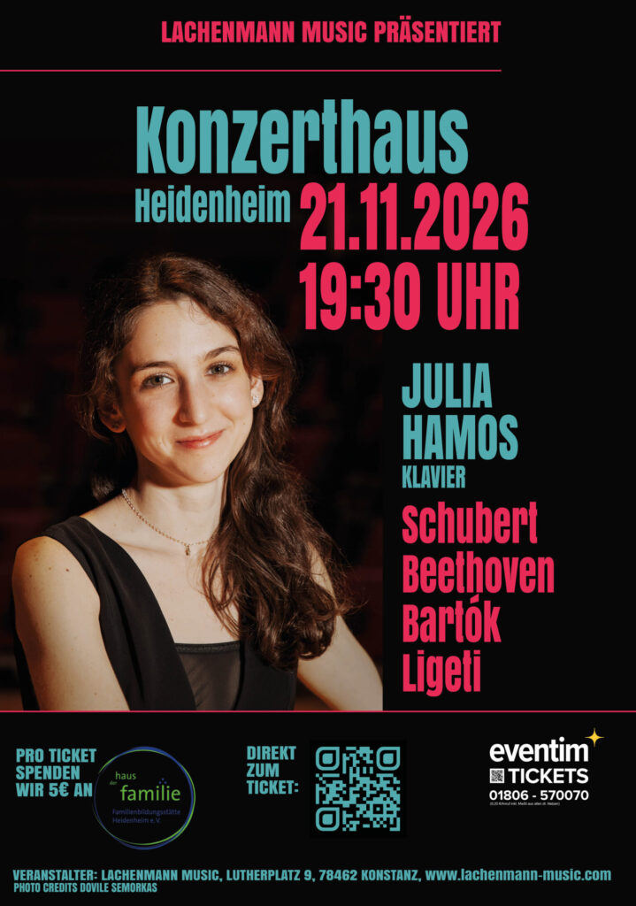 Konzertplakat: Julia Hamos, 21. November 2026, Konzerthaus Heidenheim